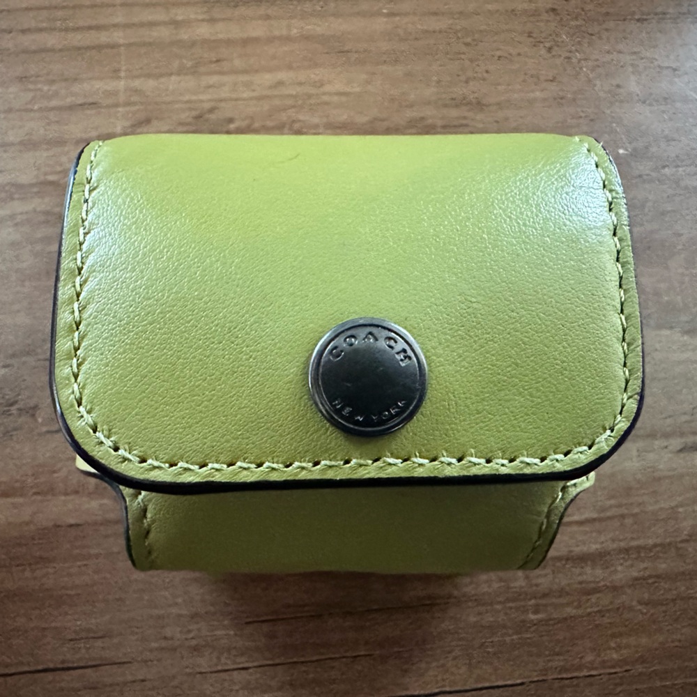 Coach Olive Green Leather Earbuds Holder